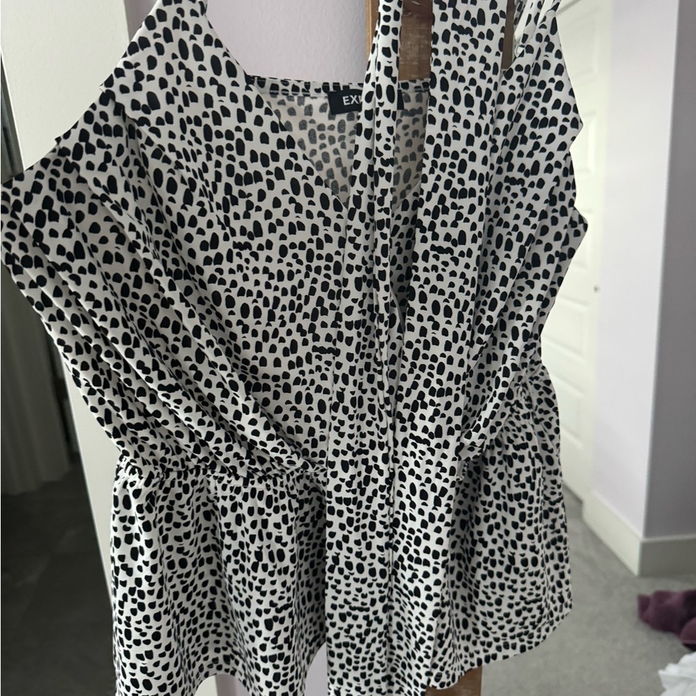 Express Black and White Peplum Blouse